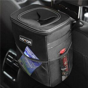 Waterproof Car Trash Can with Lid Leakproof Bin Storage Pockets Auto Organizer